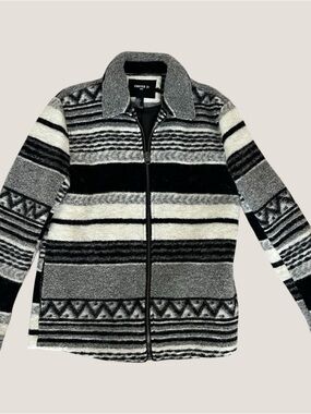 Forever 21 Men's Black, Gray & White Striped Zip Jacket